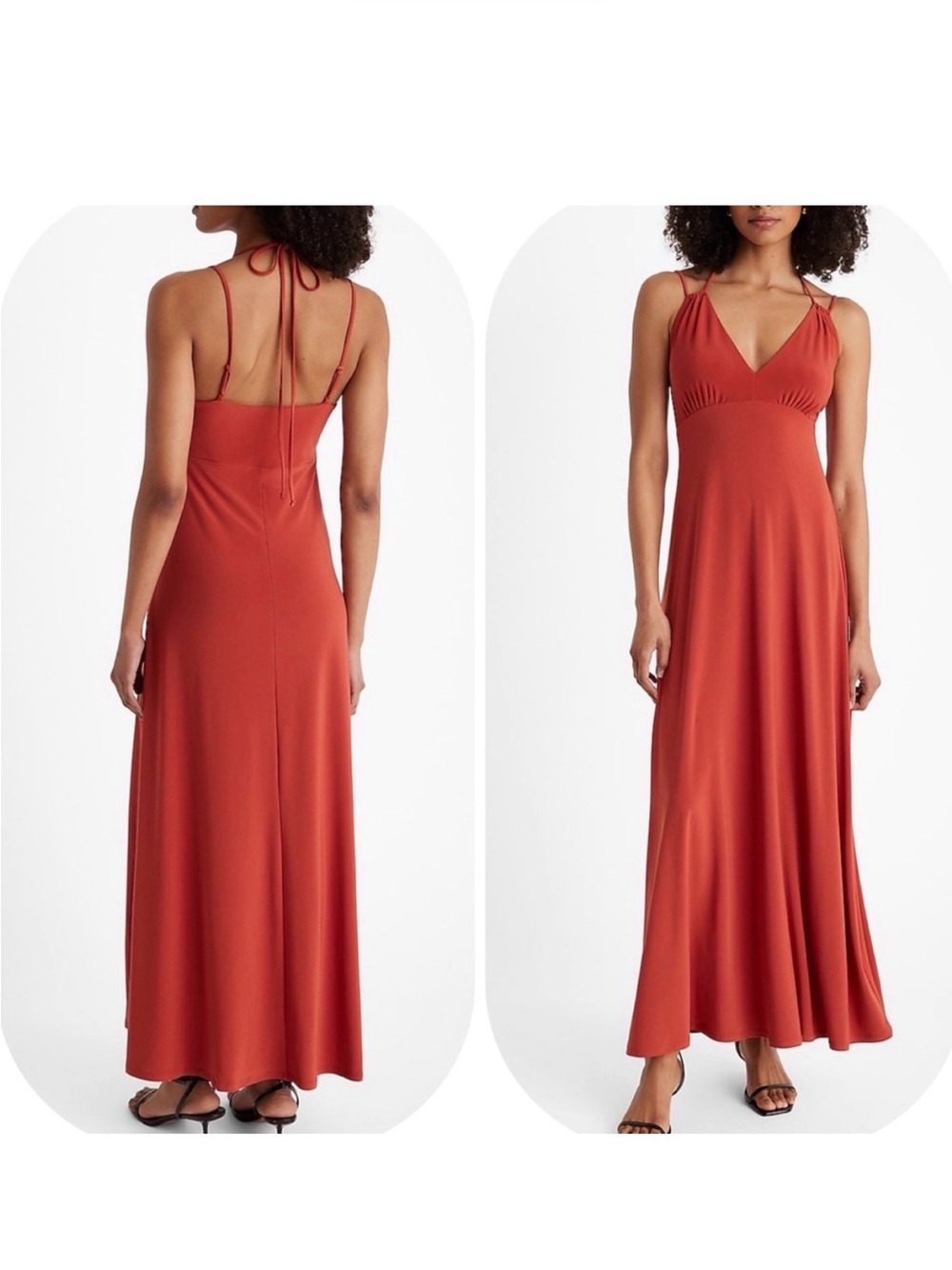 Express Rust Red Maxi Skirt with Strappy V-Neck
